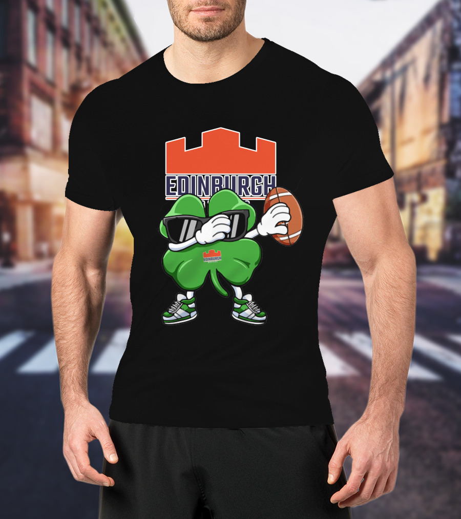 Edinburgh Rugby Clover Holding Rugby Ball With Sunglasses And Sneakers T-Shirt