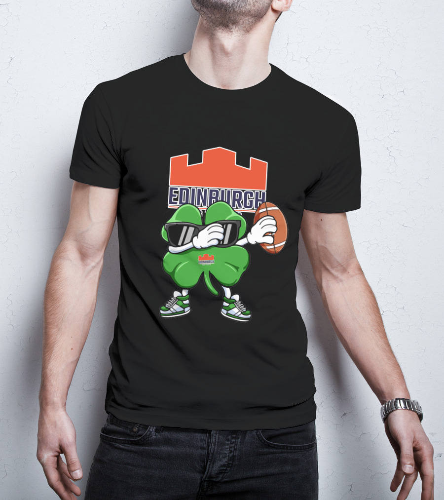 Edinburgh Rugby Clover Holding Rugby Ball With Sunglasses And Sneakers T-Shirt
