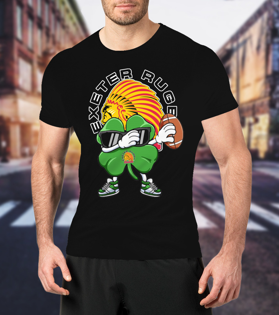 Exeter Rugger Chiefs Shamrock With Sunglasses And Rugby Ball T-Shirt