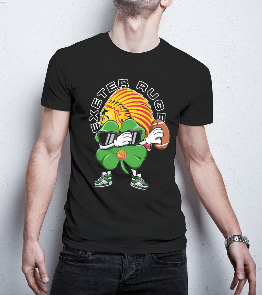 Exeter Rugger Chiefs Shamrock With Sunglasses And Rugby Ball T-Shirt