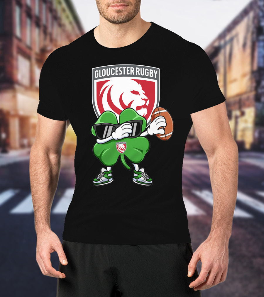 Gloucester Rugby Shamrock Lion Logo With Rugby Ball T-Shirt