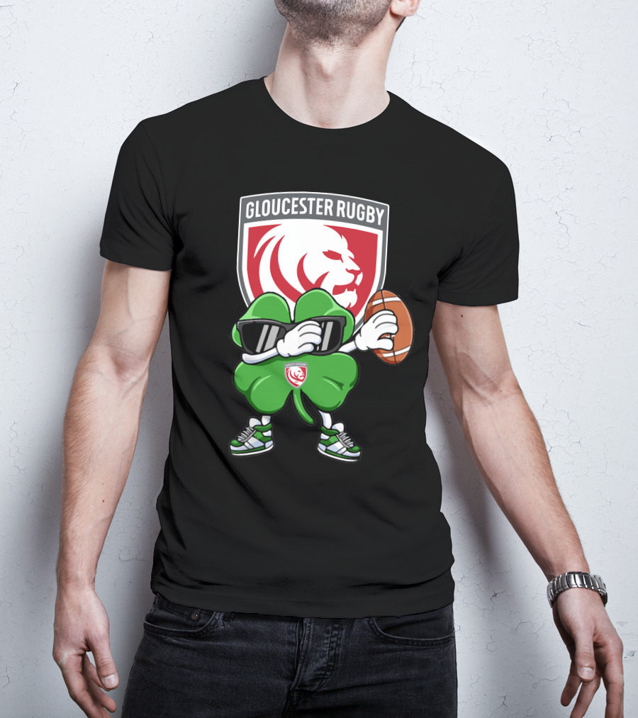 Gloucester Rugby Shamrock Lion Logo With Rugby Ball T-Shirt