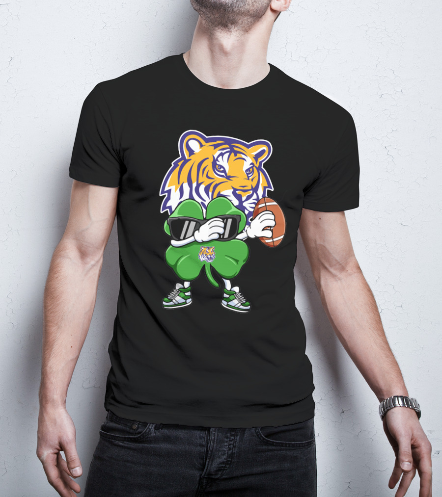 LSU Football Tiger And Shamrock With Football T-Shirt