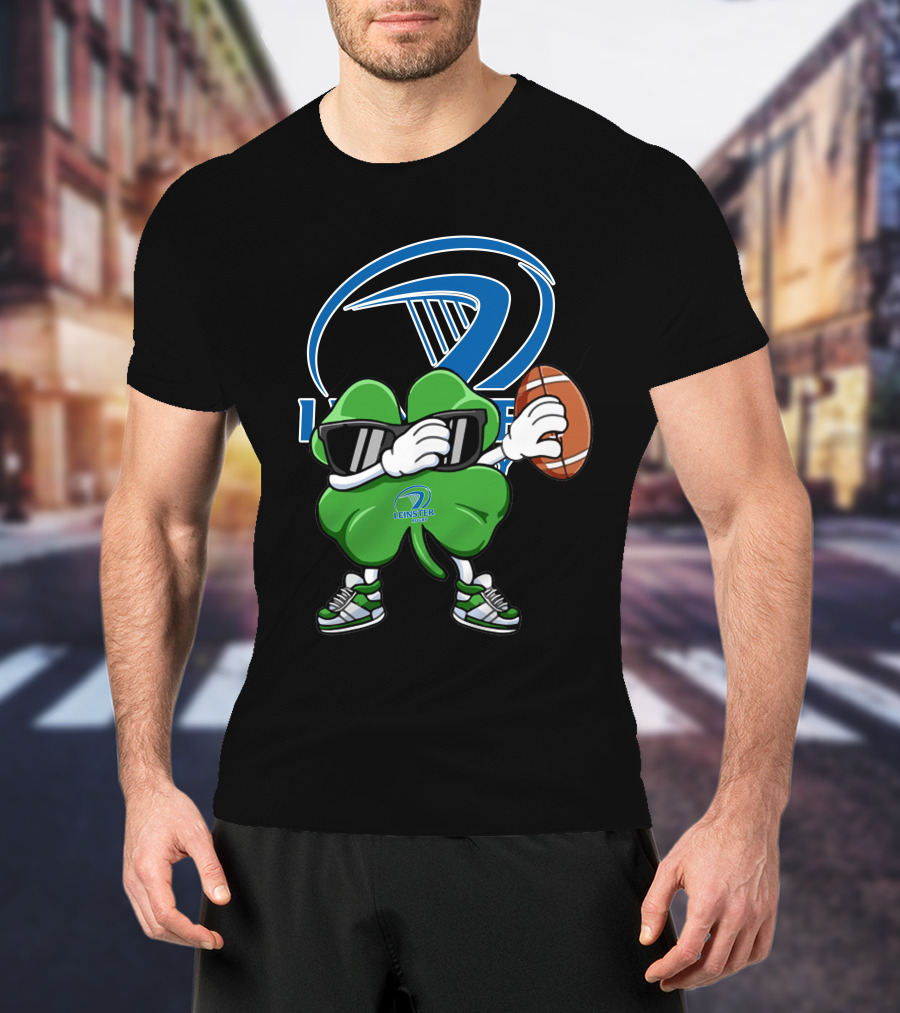 Leinster Rugby Shamrock Mascot Holding Rugby Ball T-Shirt