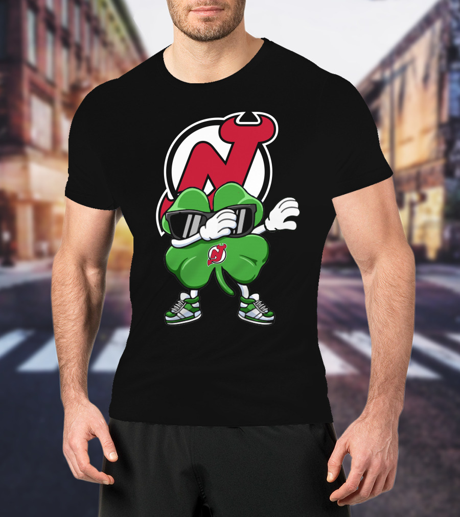 New Jersey Devils Shamrock Mascot Dab With Sunglasses And Sneakers T-Shirt