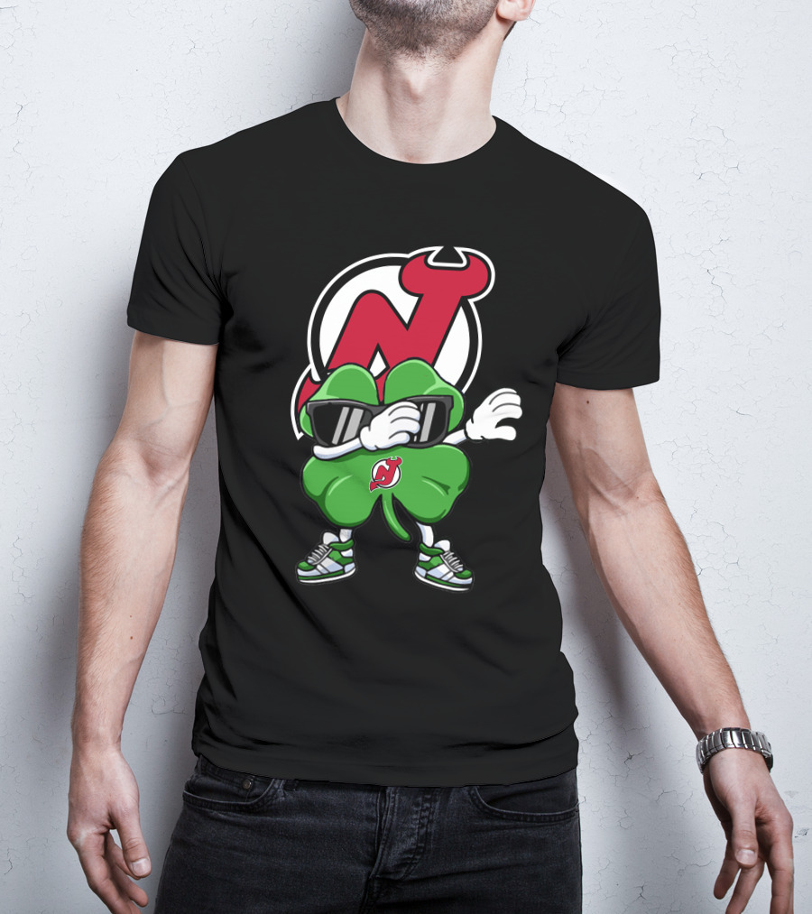 New Jersey Devils Shamrock Mascot Dab With Sunglasses And Sneakers T-Shirt