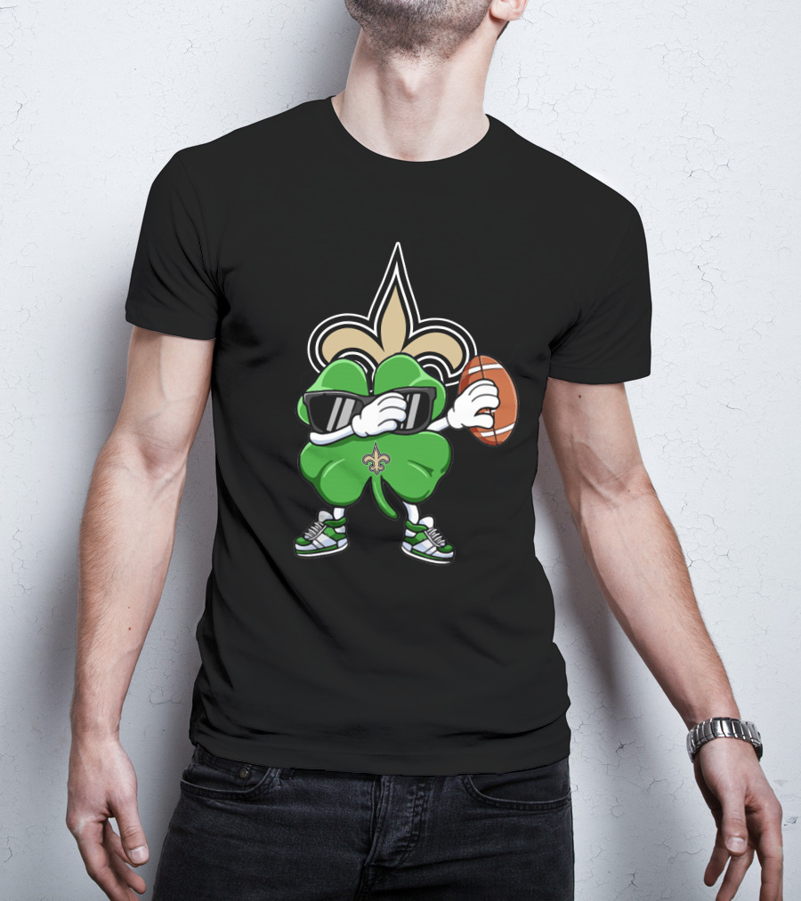 New Orleans Saints Shamrock Football Dab Fleur-de-lis T-Shirt