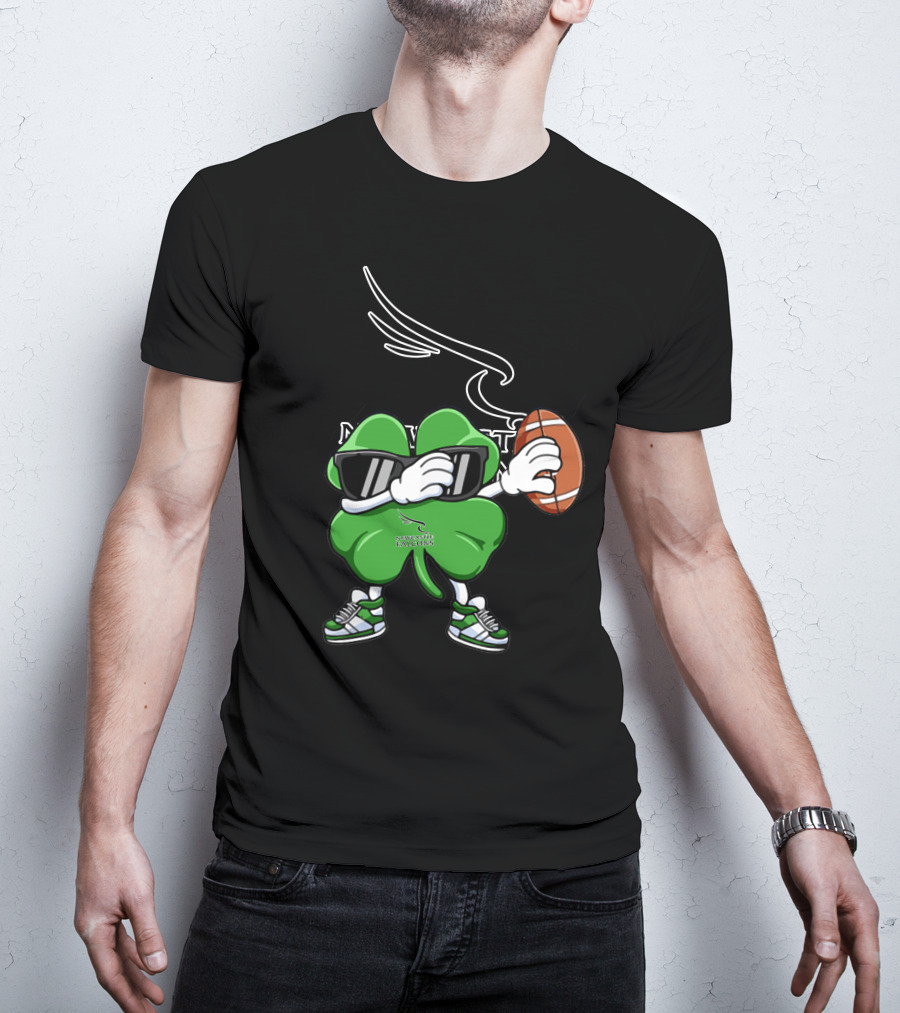 Newcastle Falcons Four Leaf Clover Character Holding Football T-Shirt