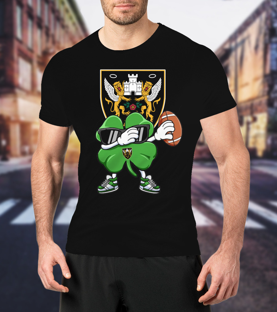 Northampton Saints Crest With Stylized Shamrock And Rugby Ball T-Shirt