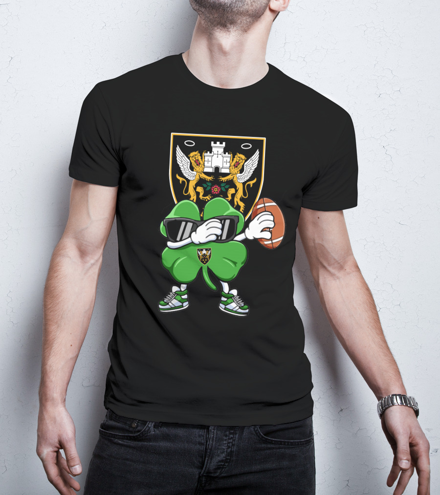 Northampton Saints Crest With Stylized Shamrock And Rugby Ball T-Shirt