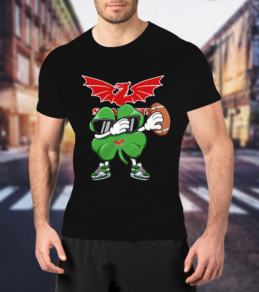 Scarlets Welsh Dragon Clover Football T-Shirt