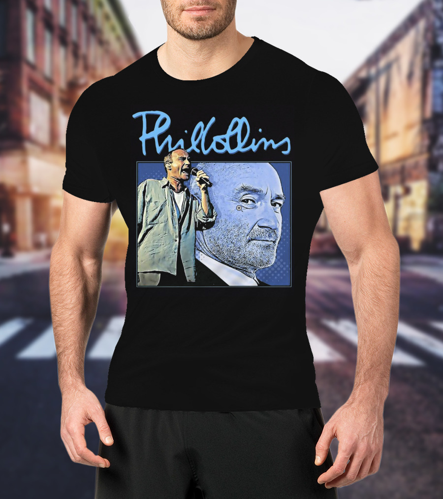Phil Collins Blue Portrait With Microphone Performance T-Shirt