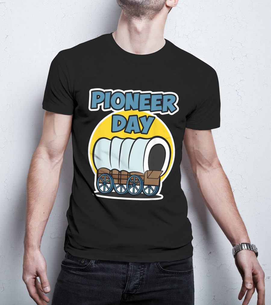 Pioneer Day Covered Wagon Illustration With Bold Lettering T-Shirt