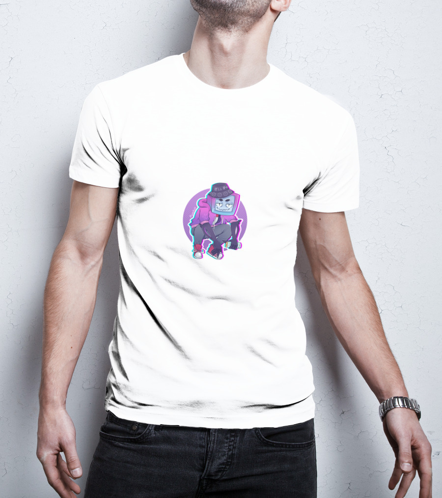 Pyrocynical TV Head Character With Purple Neon Aesthetic And Sneakers T-Shirt