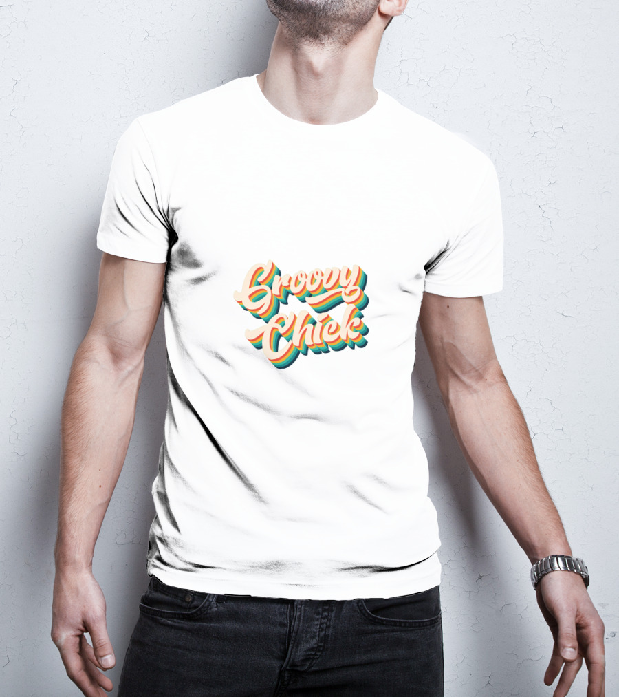 Groovy Chick Retro Multi-Color 3D Text T-Shirt