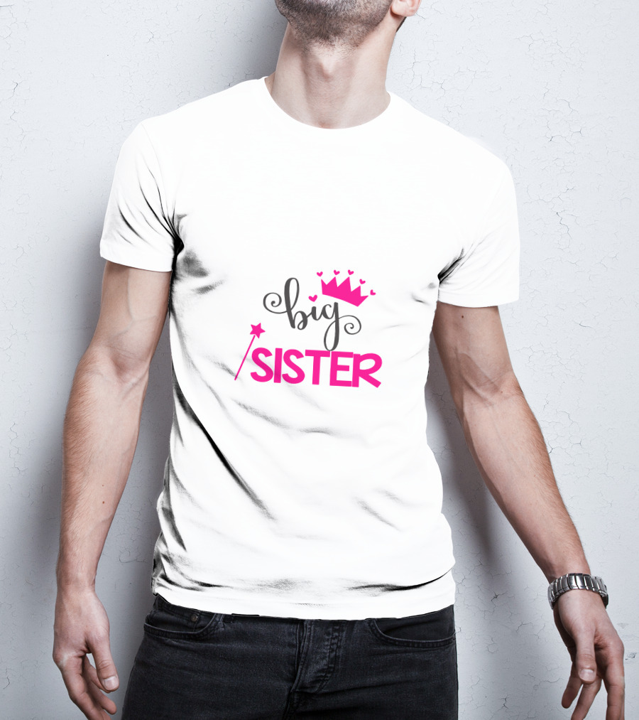 Big Sister Princess Crown Wand Hearts T-Shirt