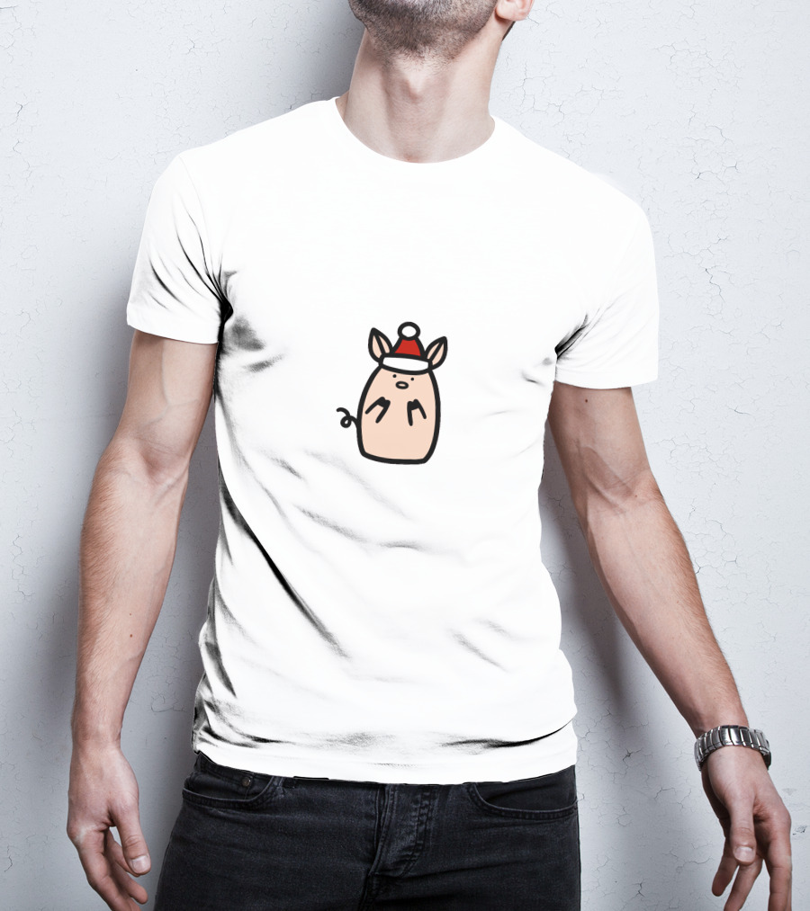 Piggy Santa Hat Christmas T-Shirt