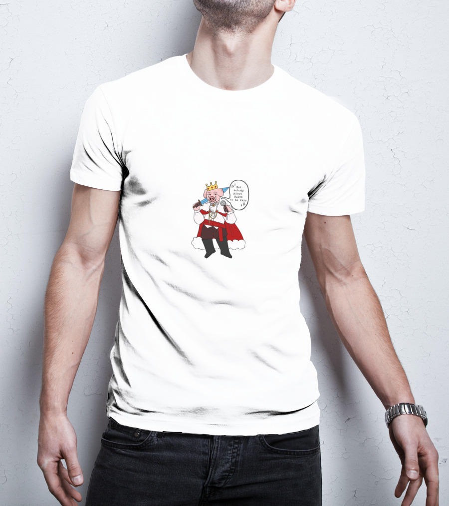 Technoblade King Pig Character With Crown And Red Cape Holding Swords Saying Nobody Plays Like To Be Fair T-Shirt