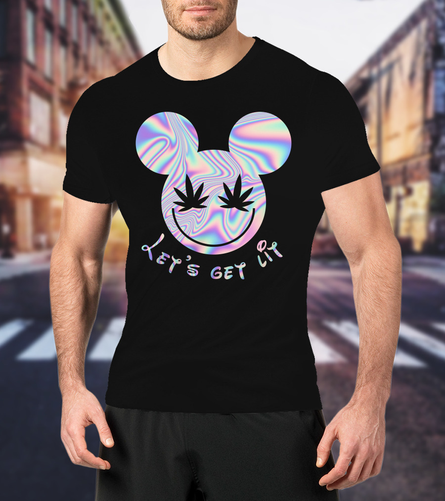 Let's Get Lit Psychedelic Mouse Face With Cannabis Eyes T-Shirt
