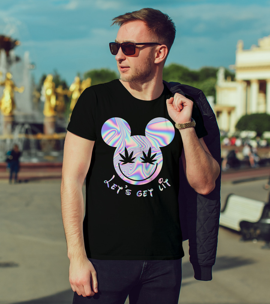 Let's Get Lit Psychedelic Mouse Face With Cannabis Eyes T-Shirt
