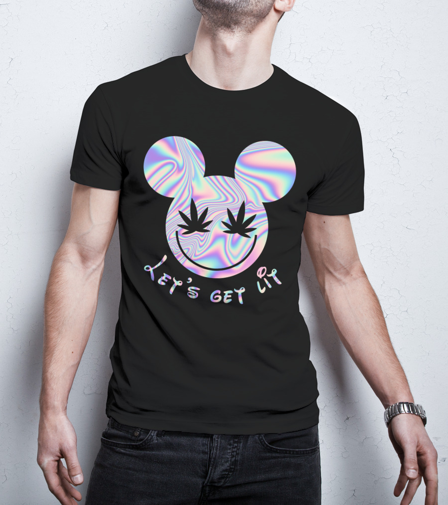 Let's Get Lit Psychedelic Mouse Face With Cannabis Eyes T-Shirt