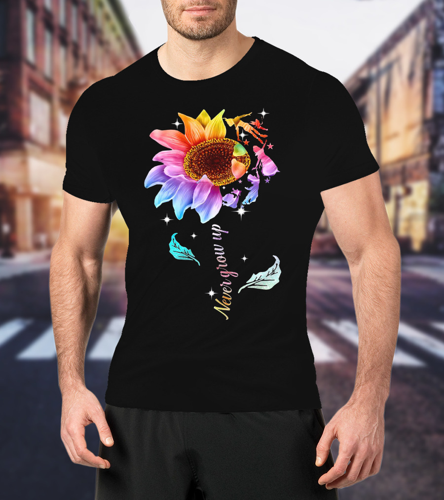 Never Grow Up Peter Pan Rainbow Flower Fantasy T-Shirt