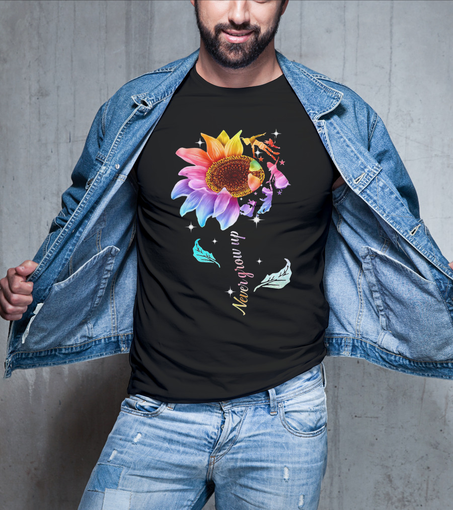 Never Grow Up Peter Pan Rainbow Flower Fantasy T-Shirt