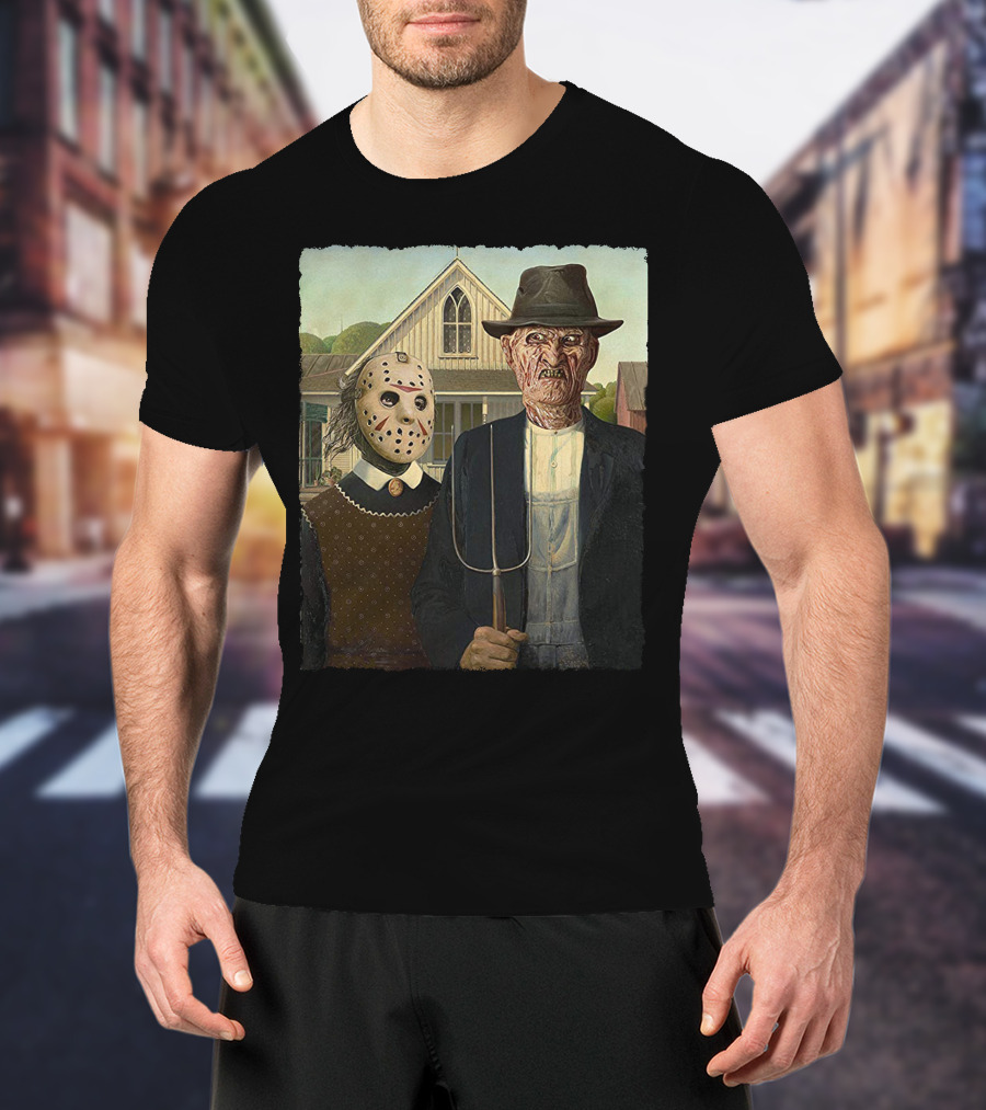 American Gothic Jason Freddy Horror Mashup T-Shirt