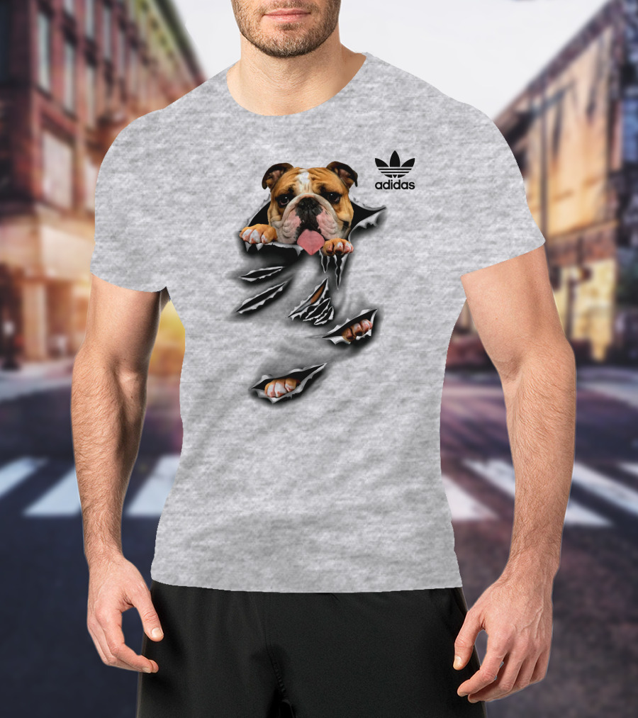 Cool Funny English Bulldog Ripping Through Pocket T-Shirt