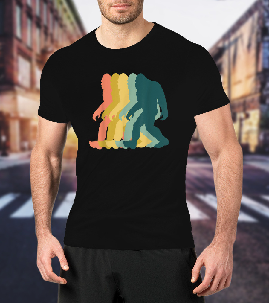 Vintage Retro Rainbow Walking Bigfoot Silhouette 1970s T-Shirt