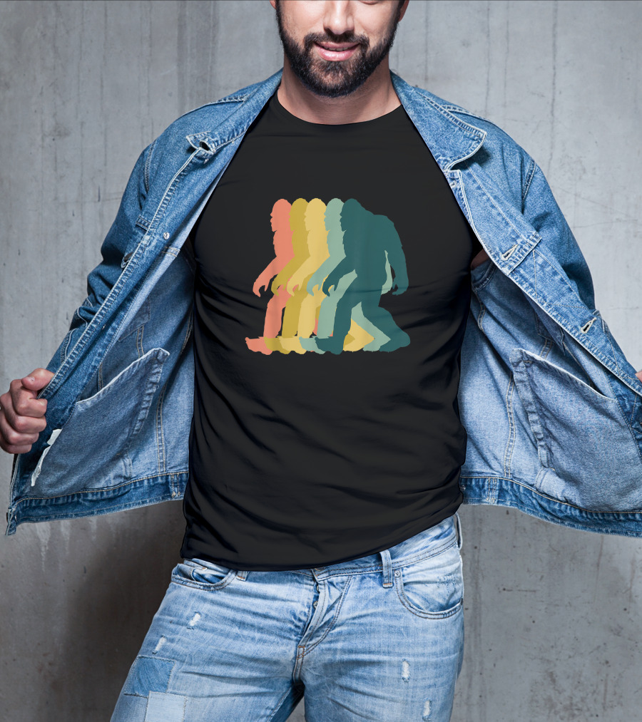 Vintage Retro Rainbow Walking Bigfoot Silhouette 1970s T-Shirt