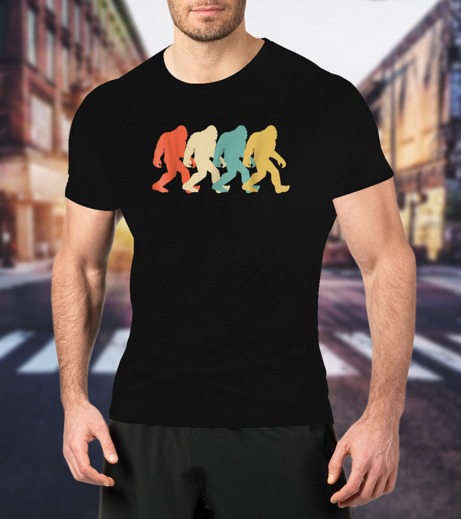 Bigfoot Sasquatch Silhouette Retro Pop Art Multicolor T-Shirt