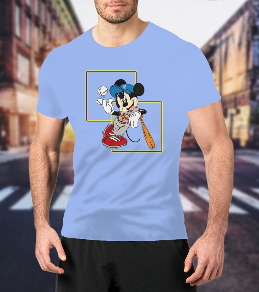Mickey Mouse Baseball Player Blue Cap Bat And Ball Disney Classic T-Shirt
