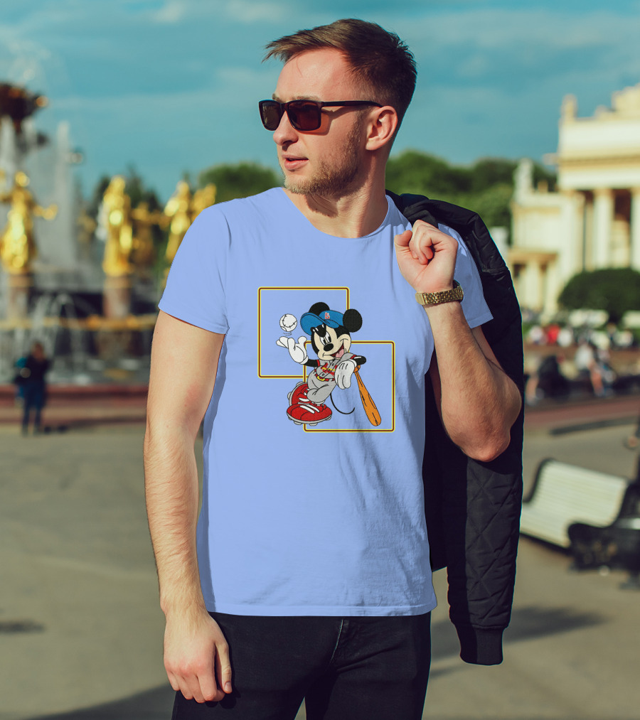 Mickey Mouse Baseball Player Blue Cap Bat And Ball Disney Classic T-Shirt