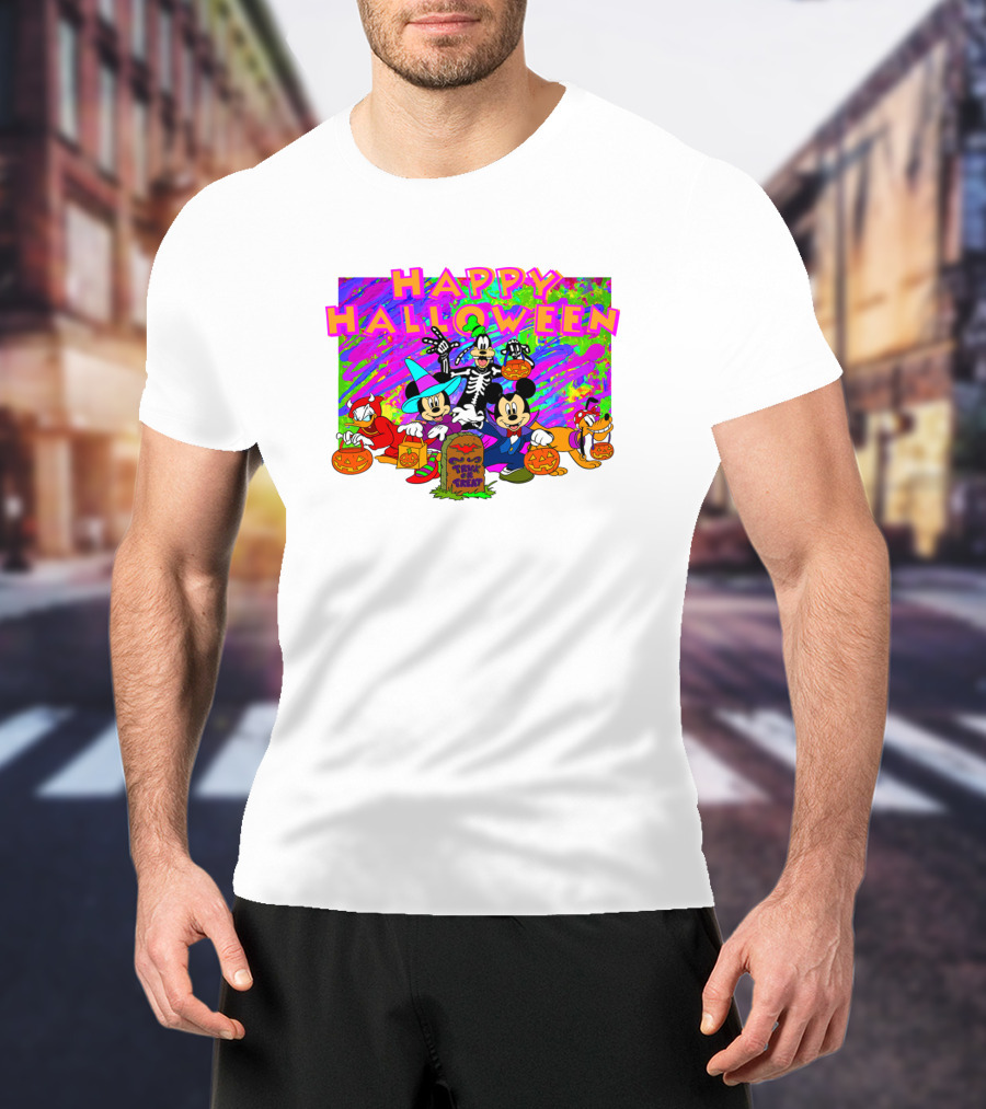 Happy Halloween Mickey Mouse And Friends Pumpkin Tombstone Party T-Shirt