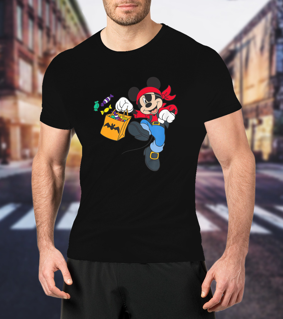 Disney Halloween Mickey Mouse Pirate Trick Or Treating Candy Bag T-Shirt