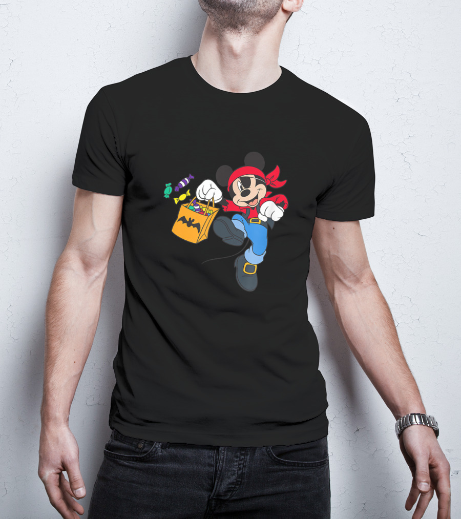 Disney Halloween Mickey Mouse Pirate Trick Or Treating Candy Bag T-Shirt