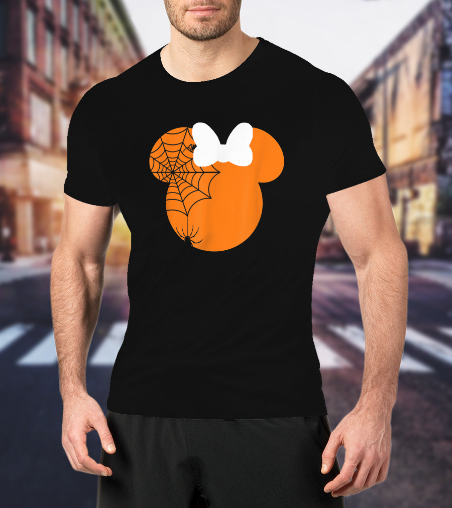 Cute Mouse Halloween Pumpkin With Bow And Spider Web T-Shirt
