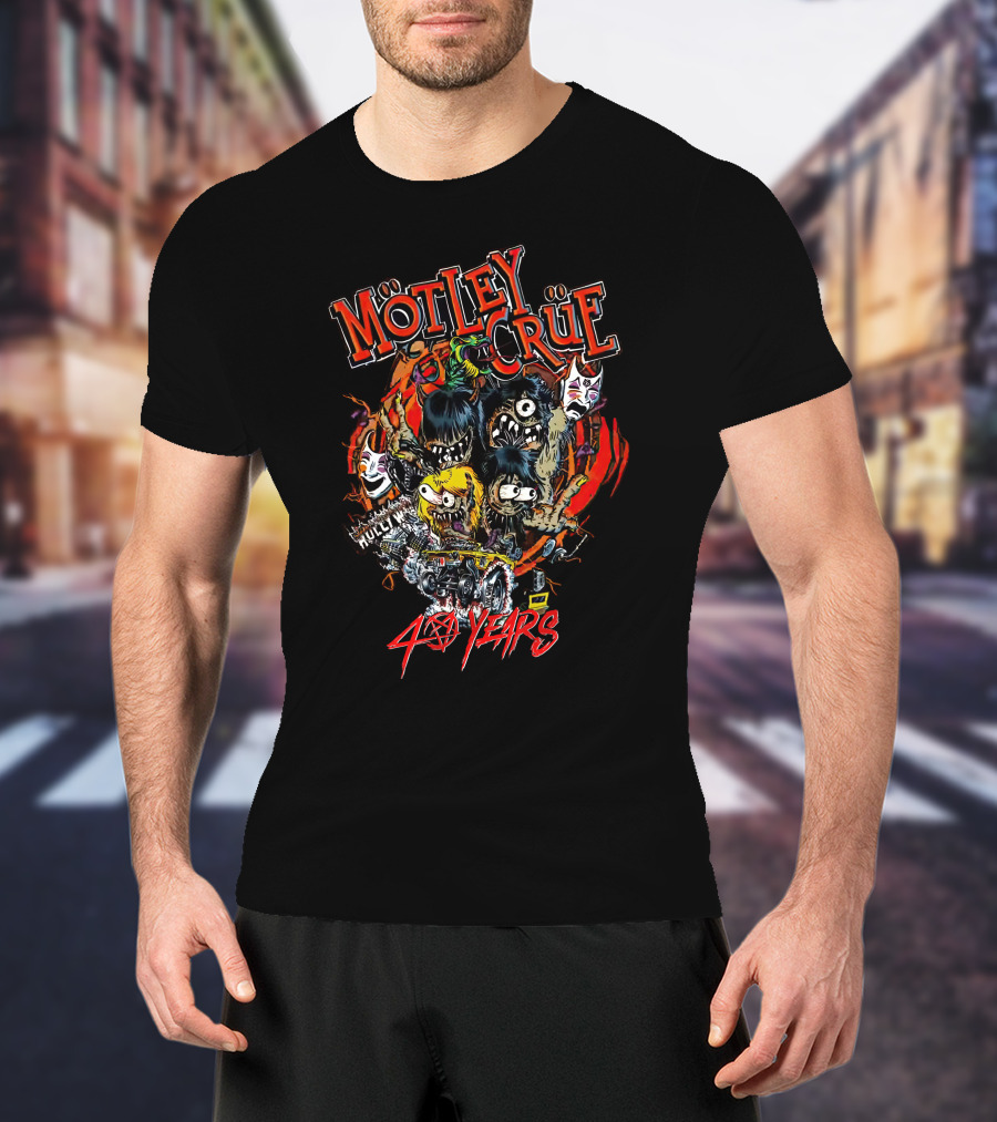 Mötley Crüe 40 Years Motley Monsters Halloween Creepy Band Characters T-Shirt
