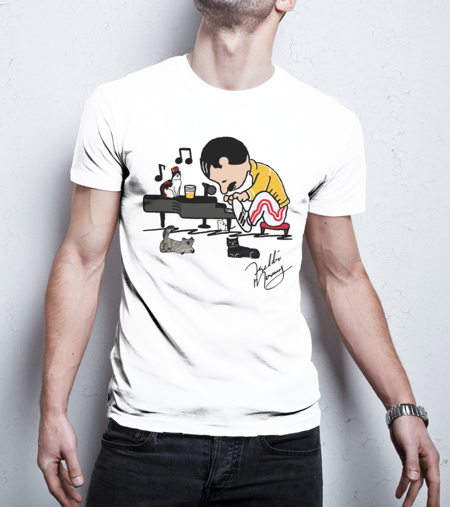 Freddie Mercury Signature With Cats And Piano Playful T-Shirt