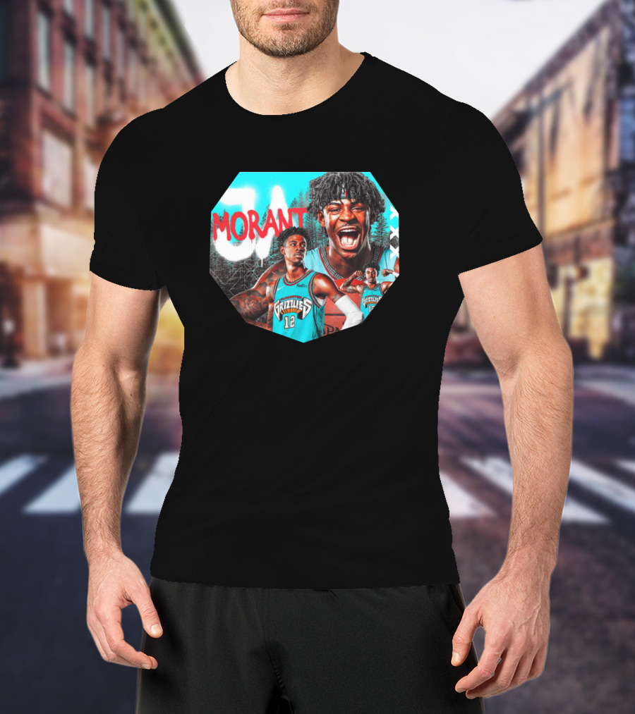 Ja Morant Memphis Grizzlies NBA Player Portrait Compilation T-Shirt