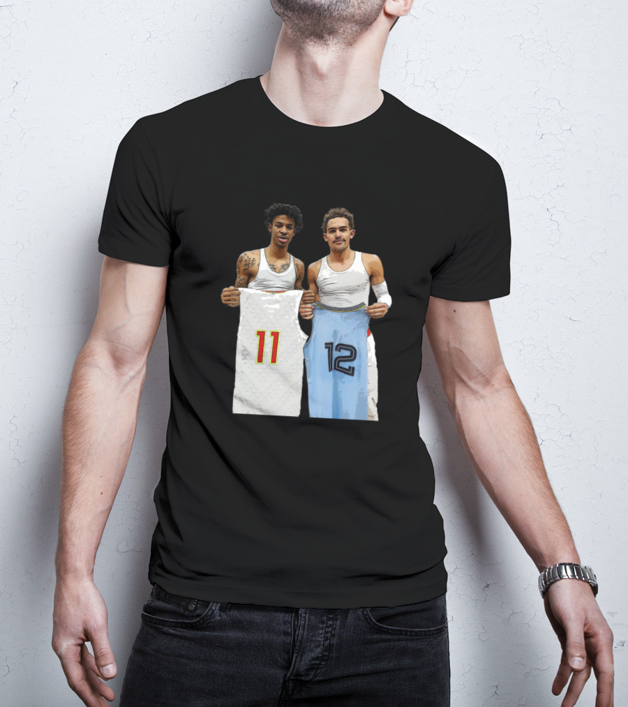 Trae Young Ja Morant Holding 11 12 Jerseys Funny Basketball Duo T-Shirt