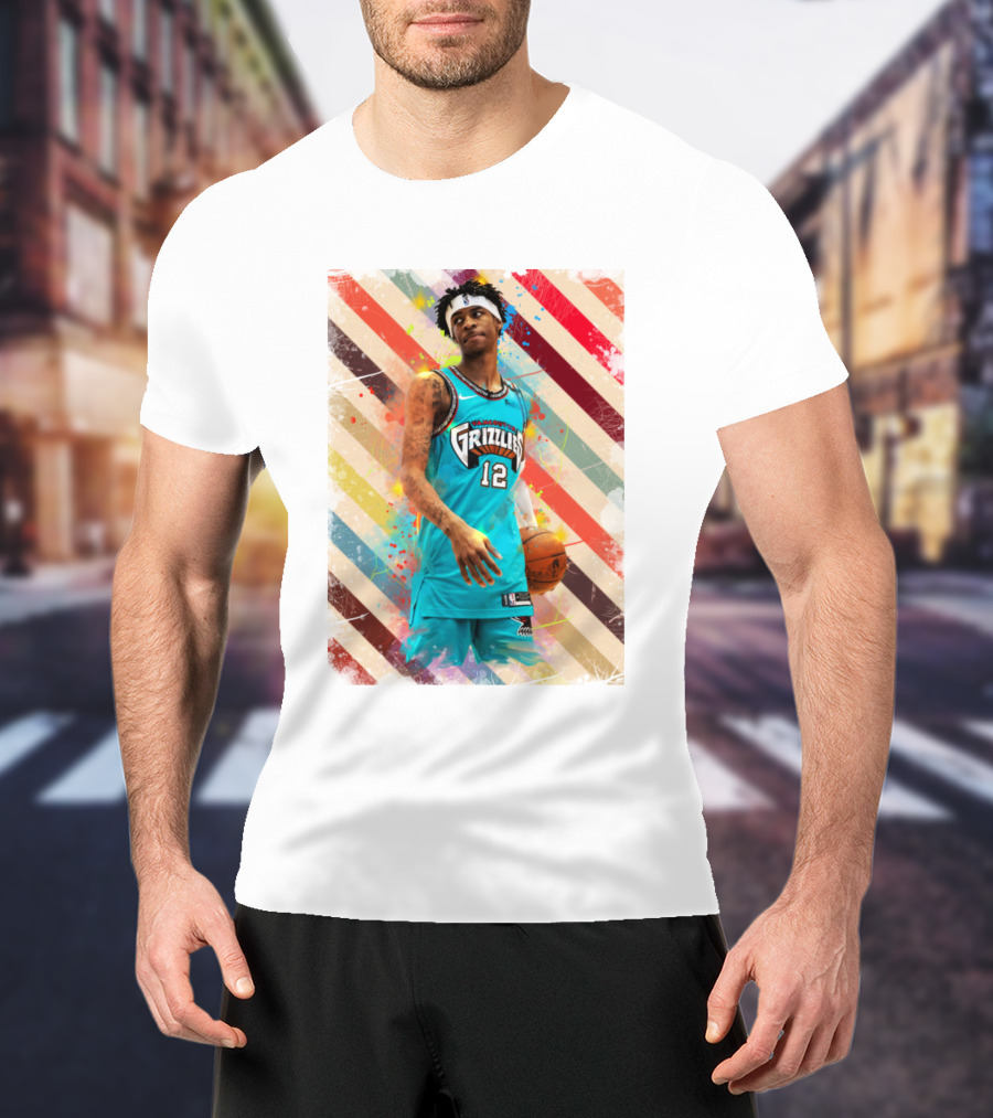 Ja Morant Grizzlies Basketball Vintage Stripes T-Shirt