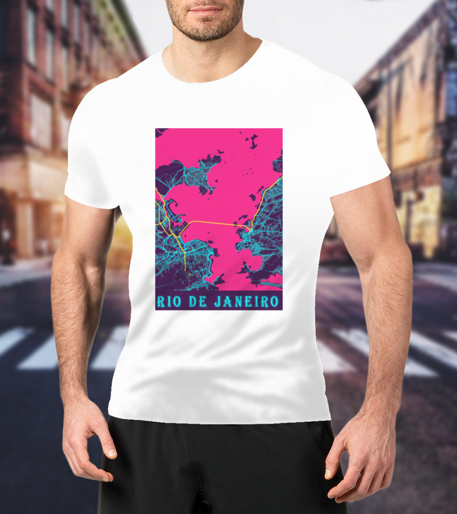 Funny Neon Rio De Janeiro Map Cityscape T-Shirt