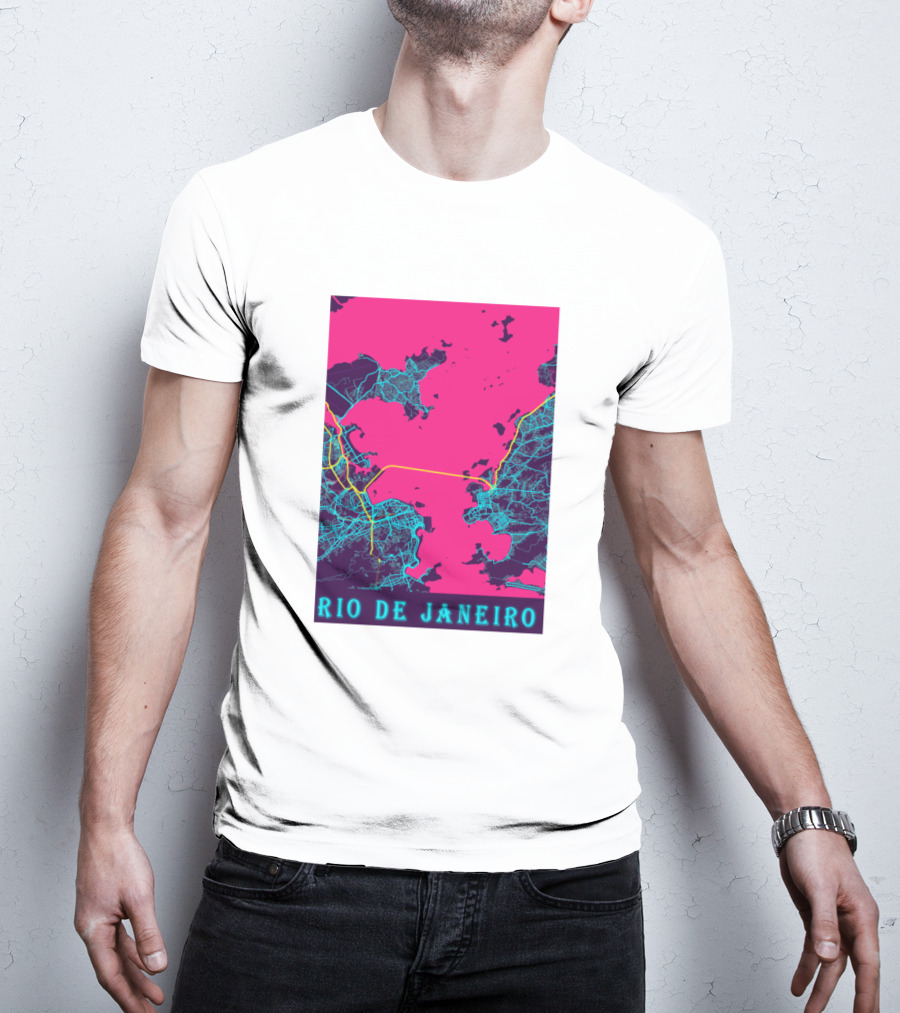 Funny Neon Rio De Janeiro Map Cityscape T-Shirt