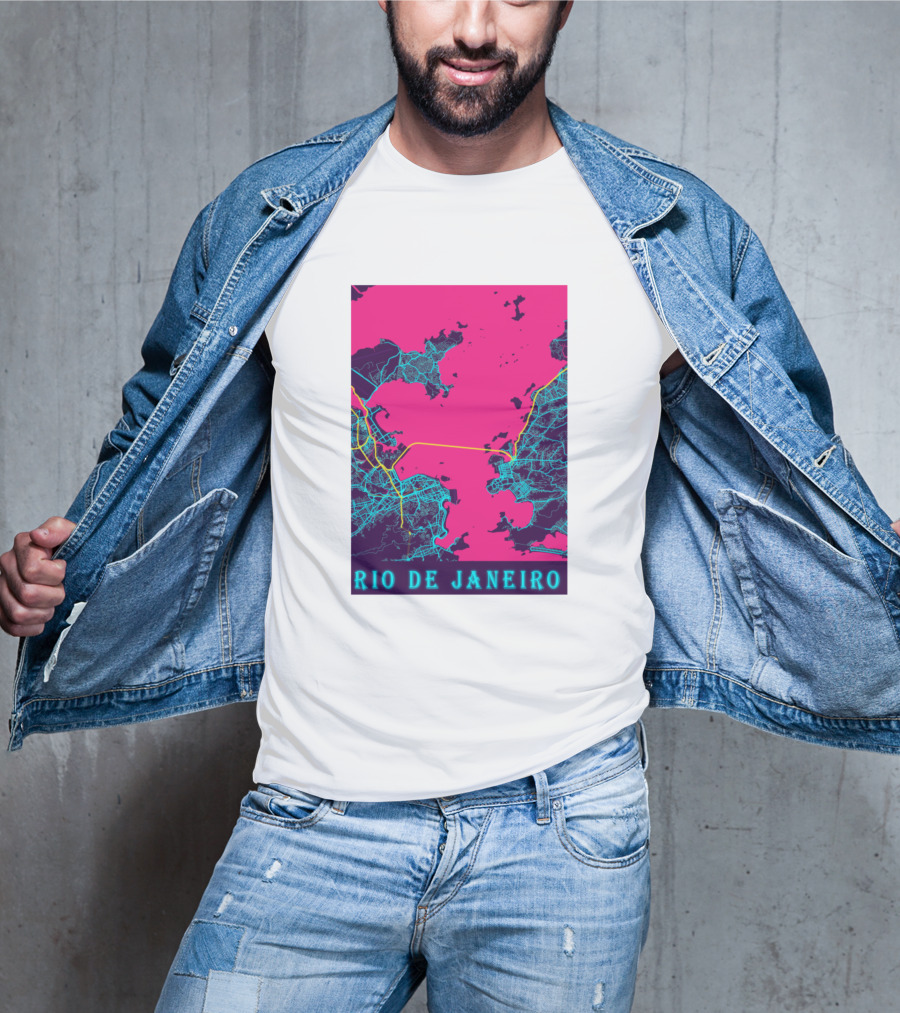 Funny Neon Rio De Janeiro Map Cityscape T-Shirt