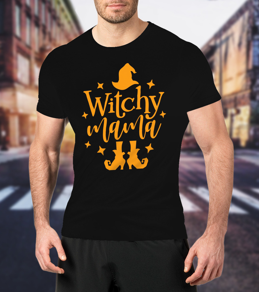 Witchy Mama Wizard Hat Boots Stars T-Shirt