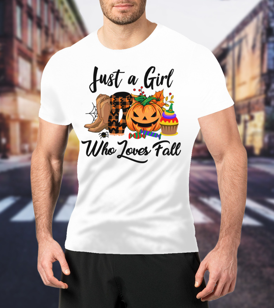 Just A Girl Who Loves Fall With Pumpkin And Boots T-Shirt