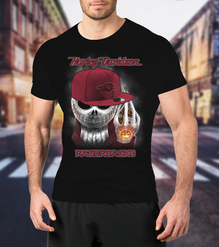 Harley Davidson Razorbacks Skull Cap Arkansas T-Shirt