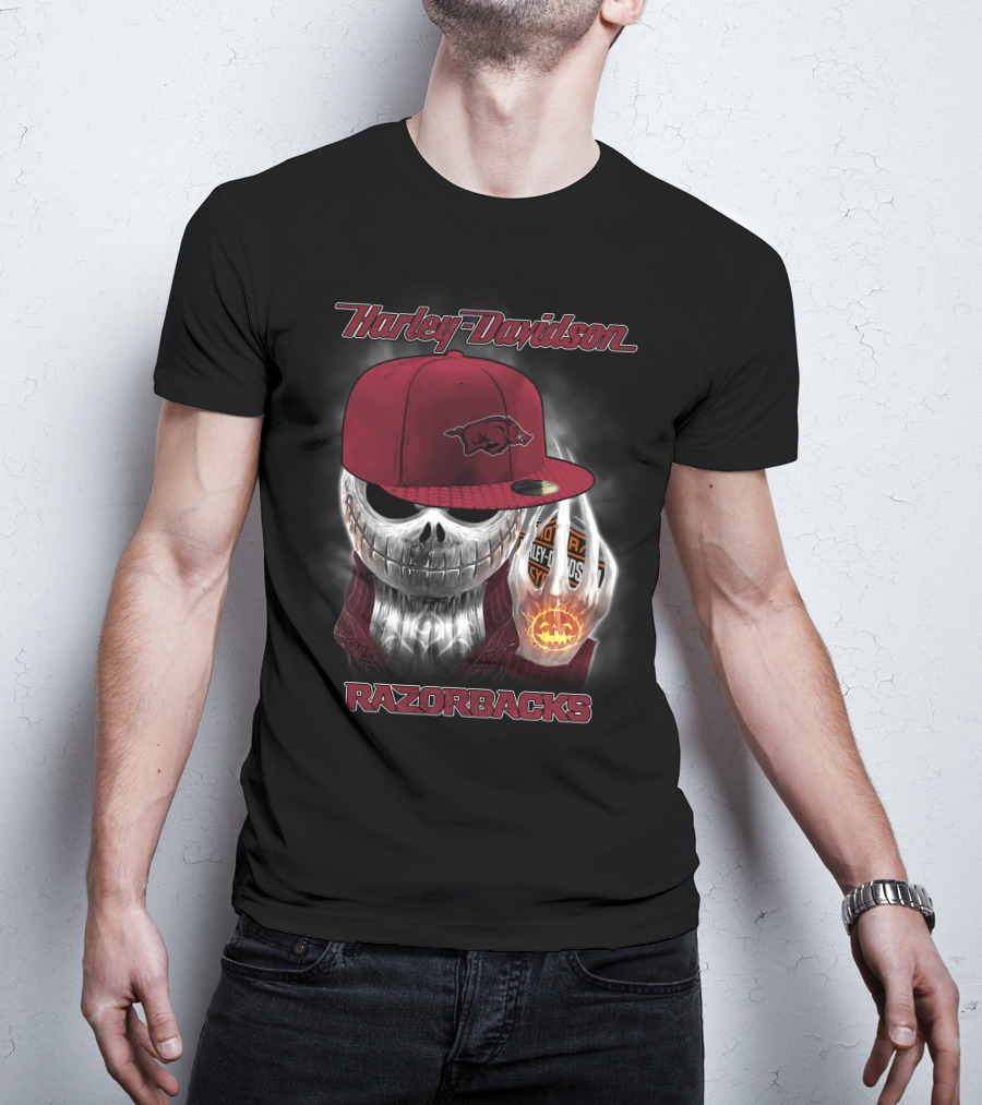 Harley Davidson Razorbacks Skull Cap Arkansas T-Shirt